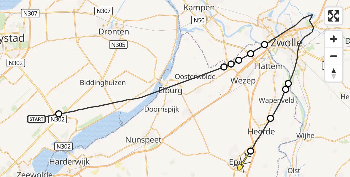 Routekaart van de vlucht: Politiehelikopter naar Epe