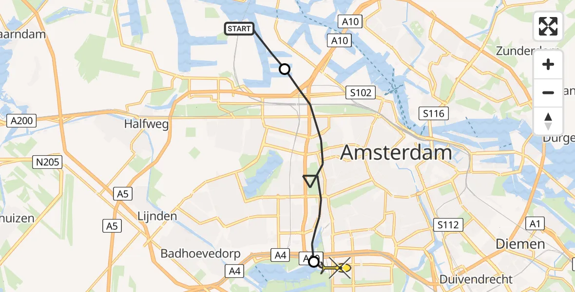 Routekaart van de vlucht: Lifeliner 1 naar VU Medisch Centrum Amsterdam