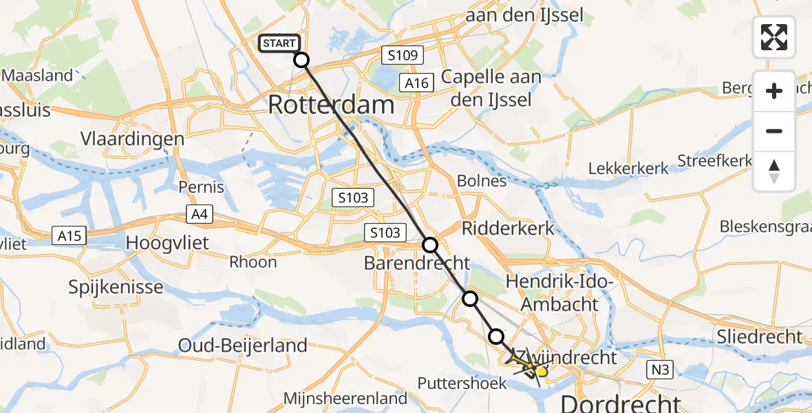 Routekaart van de vlucht: Lifeliner 2 naar Zwijndrecht