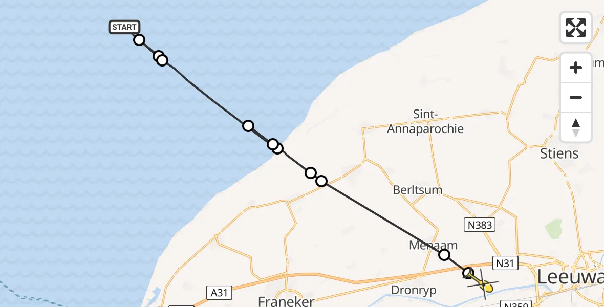 Routekaart van de vlucht: Ambulanceheli naar Marsum