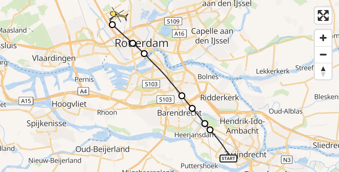 Routekaart van de vlucht: Lifeliner 2 naar Rotterdam The Hague Airport