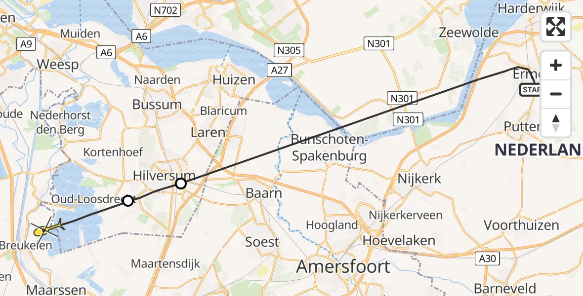 Routekaart van de vlucht: Politieheli naar 