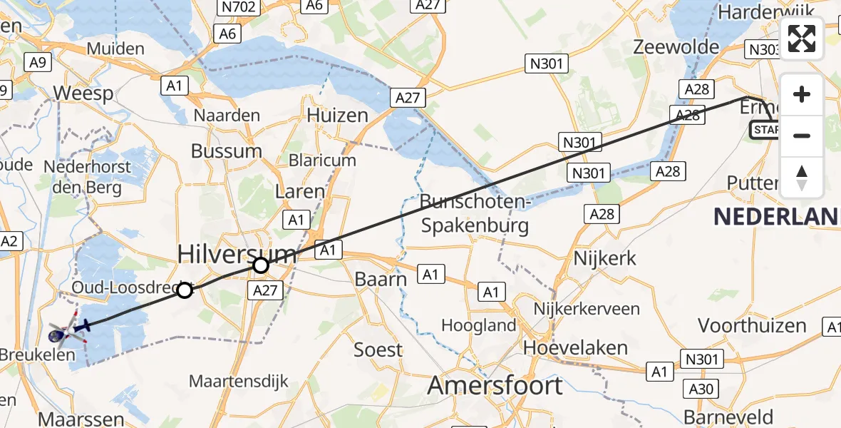 Vluchtroute Politiehelikopter Ermelo - , 18 juni 2022, 18:15