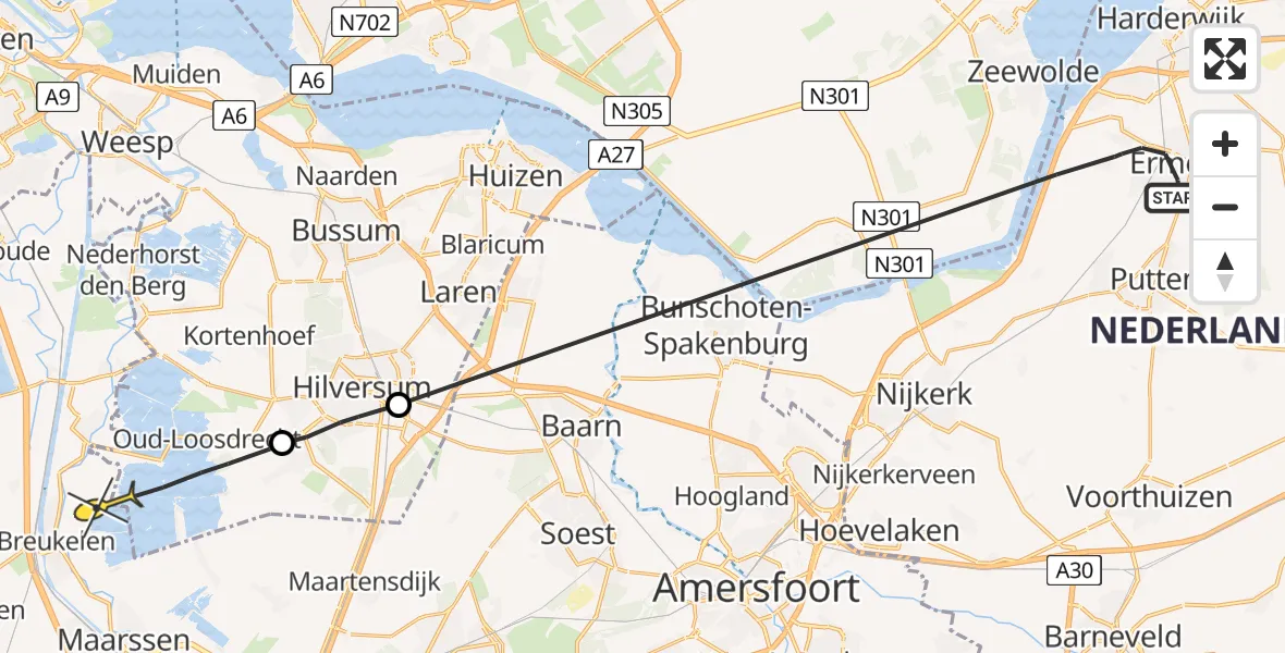 Routekaart van de vlucht: Politiehelikopter naar 