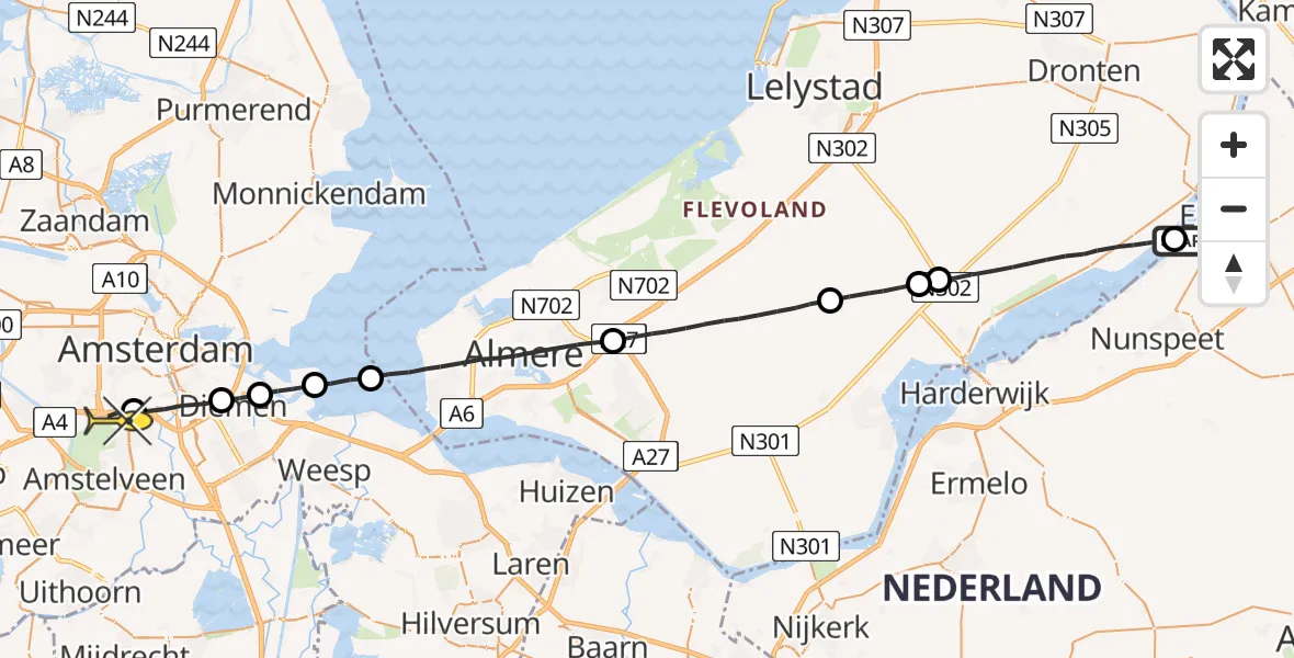 Routekaart van de vlucht: Lifeliner 1 naar VU Medisch Centrum Amsterdam