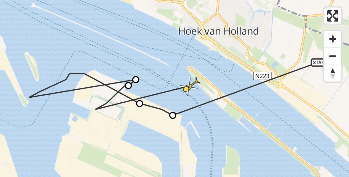 Routekaart van de vlucht: Politiehelikopter naar Europoort