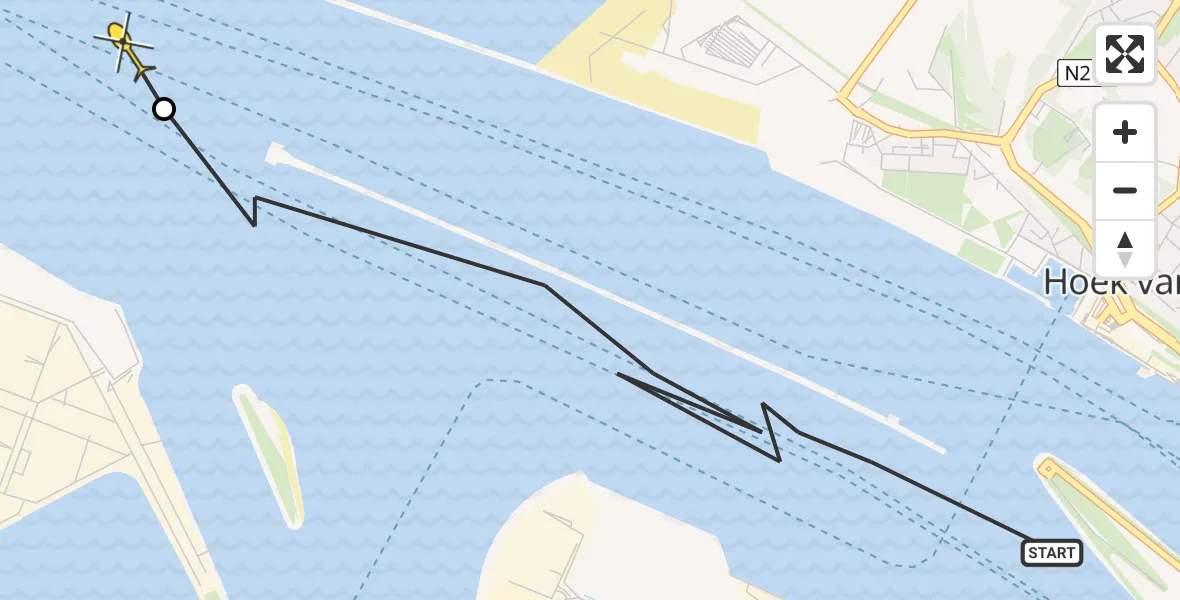 Routekaart van de vlucht: Politieheli naar Maasvlakte