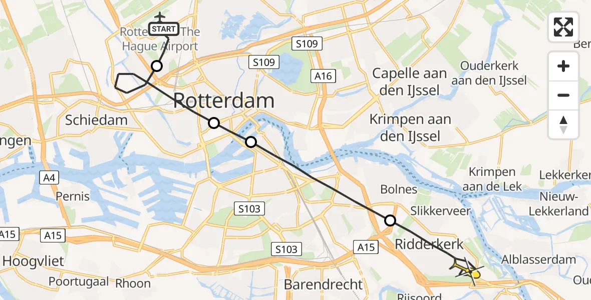 Routekaart van de vlucht: Lifeliner 2 naar Ridderkerk