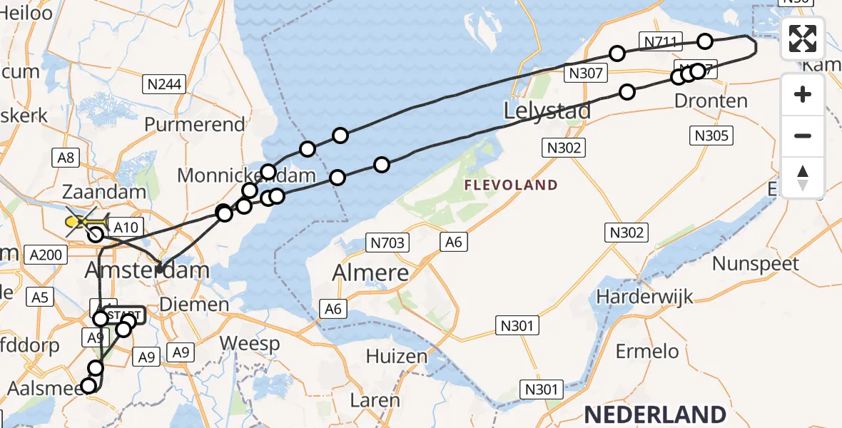 Routekaart van de vlucht: Lifeliner 1 naar Amsterdam Heliport