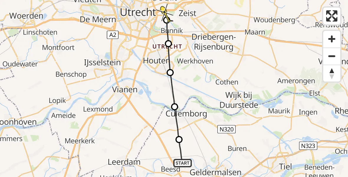 Routekaart van de vlucht: Lifeliner 2 naar Universitair Medisch Centrum Utrecht