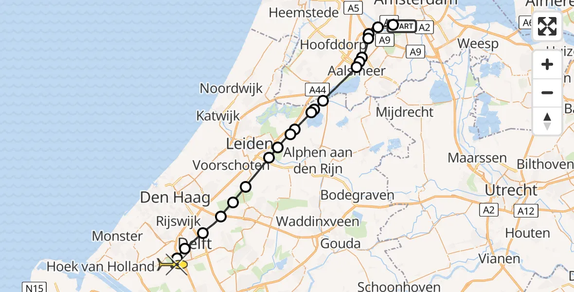 Routekaart van de vlucht: Lifeliner 1 naar Schipluiden