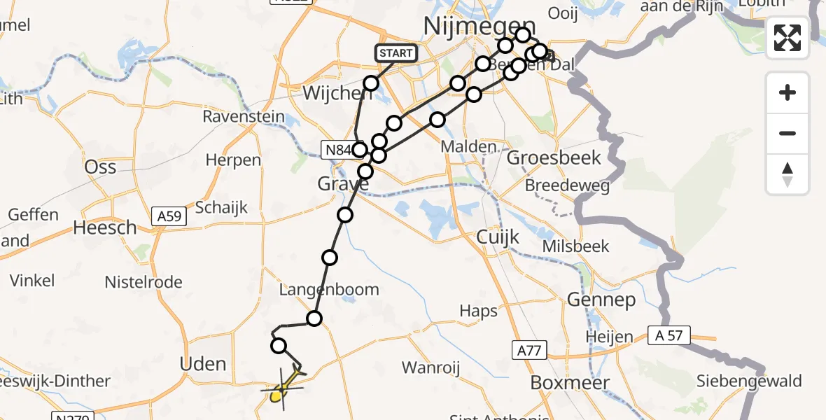 Routekaart van de vlucht: Politieheli naar Vliegbasis Volkel