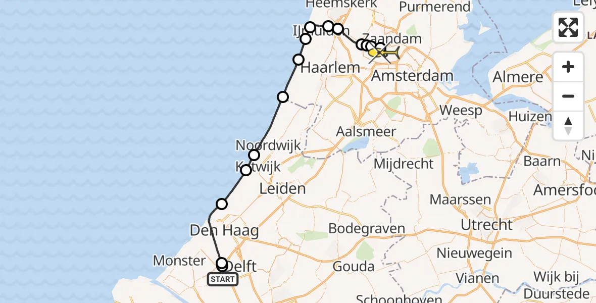 Routekaart van de vlucht: Lifeliner 1 naar Amsterdam Heliport