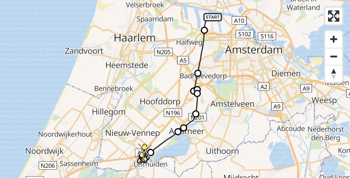 Routekaart van de vlucht: Lifeliner 1 naar Leimuiderbrug