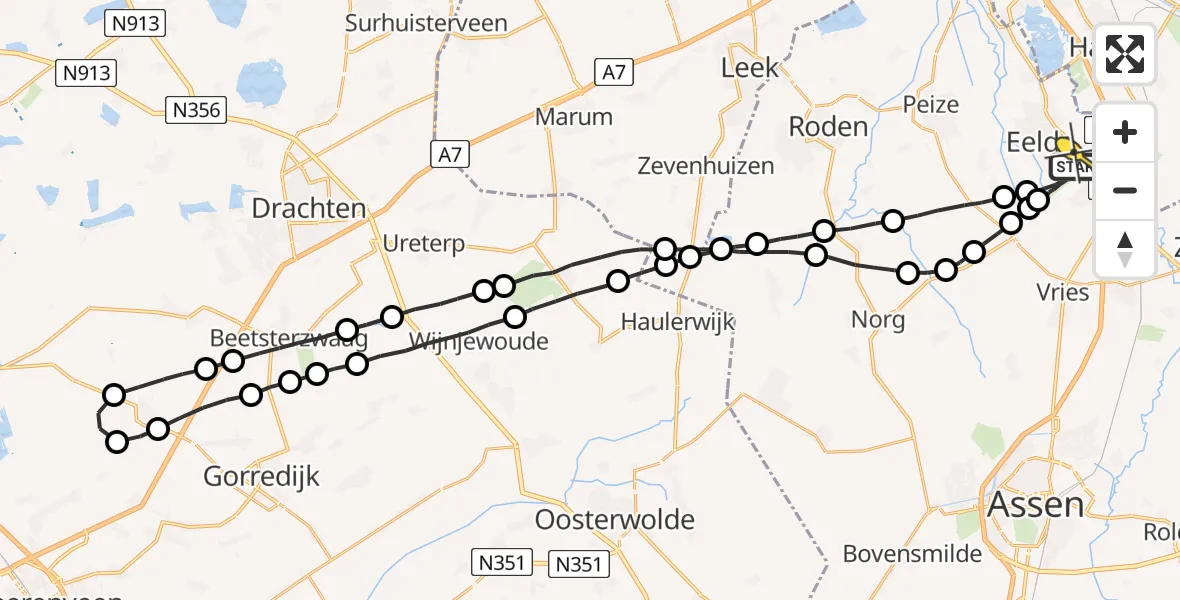 Routekaart van de vlucht: Lifeliner 4 naar Groningen Airport Eelde