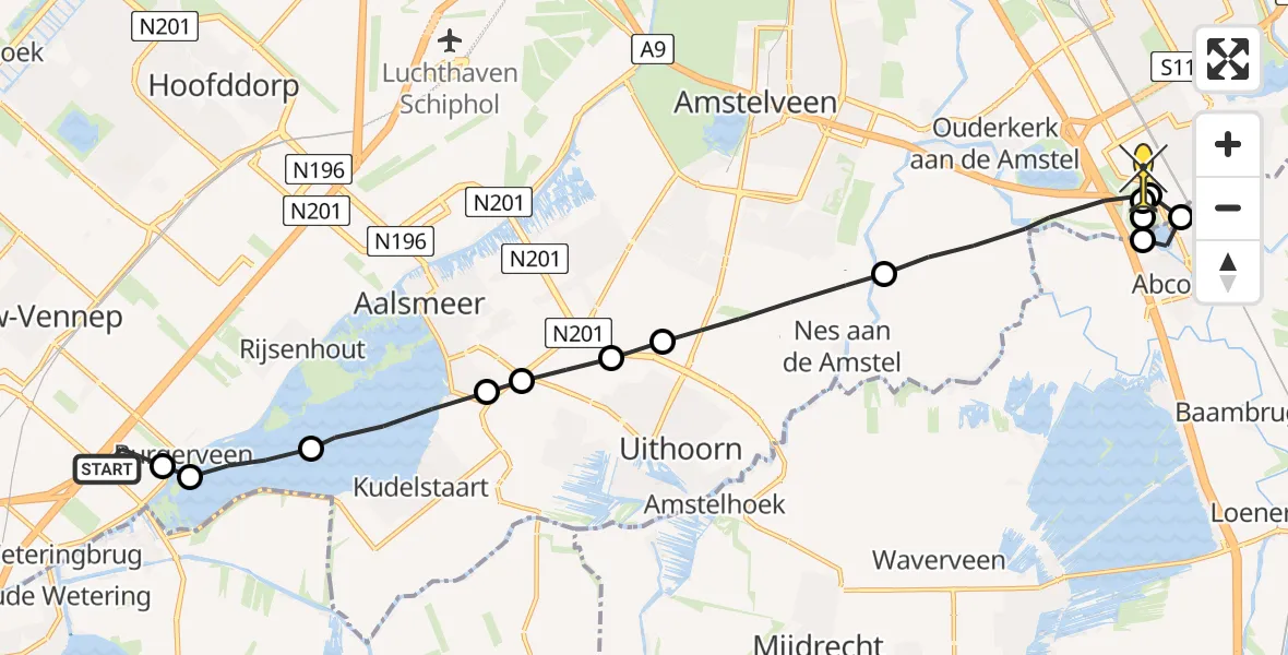 Routekaart van de vlucht: Lifeliner 1 naar Academisch Medisch Centrum (AMC)