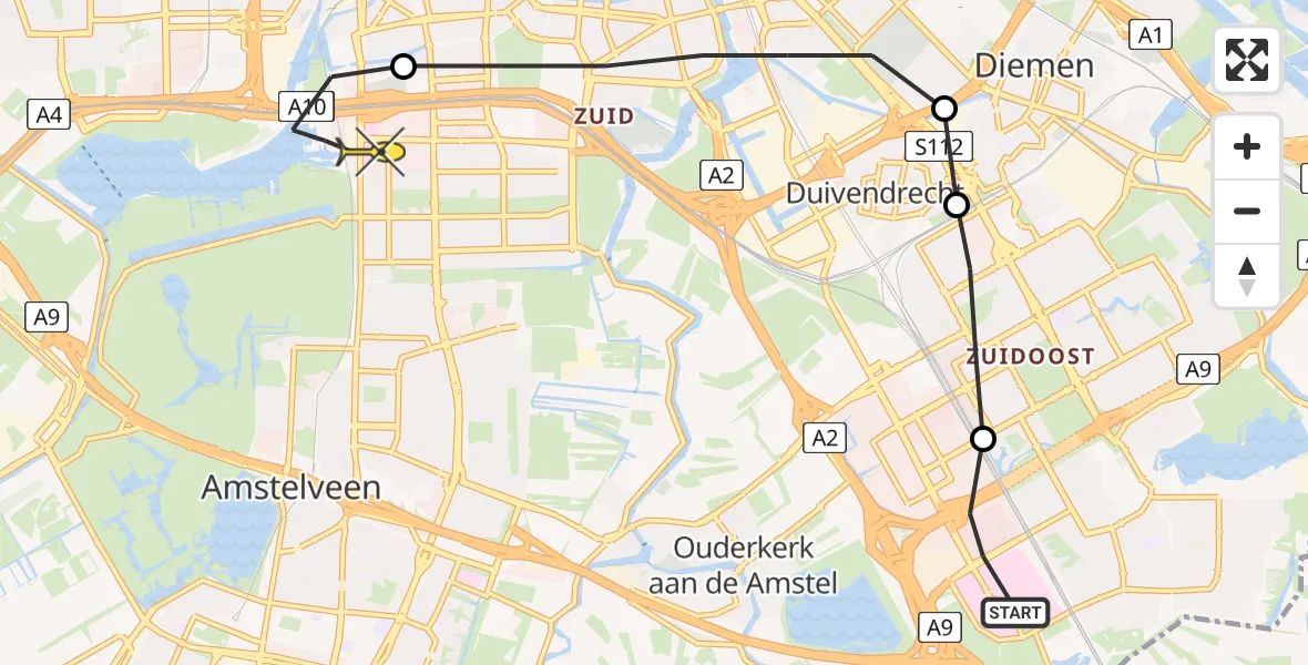 Routekaart van de vlucht: Lifeliner 1 naar VU Medisch Centrum Amsterdam