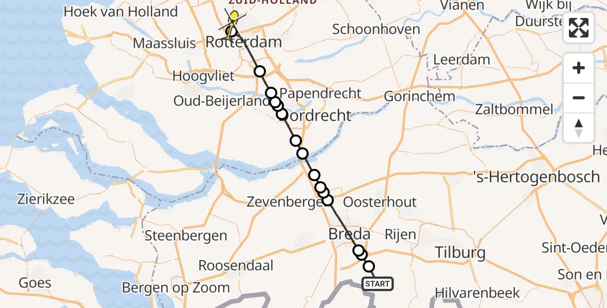 Routekaart van de vlucht: Lifeliner 2 naar Rotterdam The Hague Airport