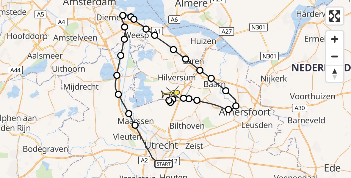 Routekaart van de vlucht: Lifeliner 1 naar Vliegveld Hilversum