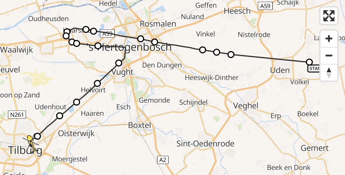 Routekaart van de vlucht: Lifeliner 3 naar Tilburg