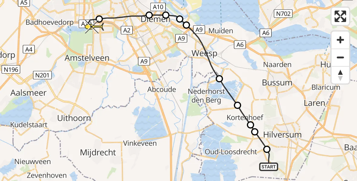 Routekaart van de vlucht: Lifeliner 1 naar VU Medisch Centrum Amsterdam