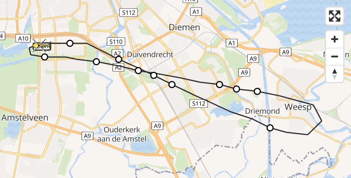 Routekaart van de vlucht: Lifeliner 1 naar VU Medisch Centrum Amsterdam