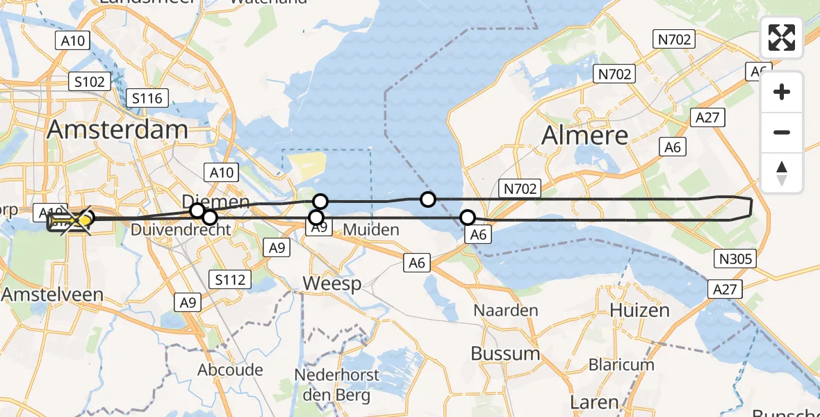 Routekaart van de vlucht: Lifeliner 1 naar VU Medisch Centrum Amsterdam