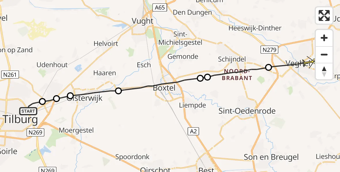 Routekaart van de vlucht: Lifeliner 3 naar Veghel