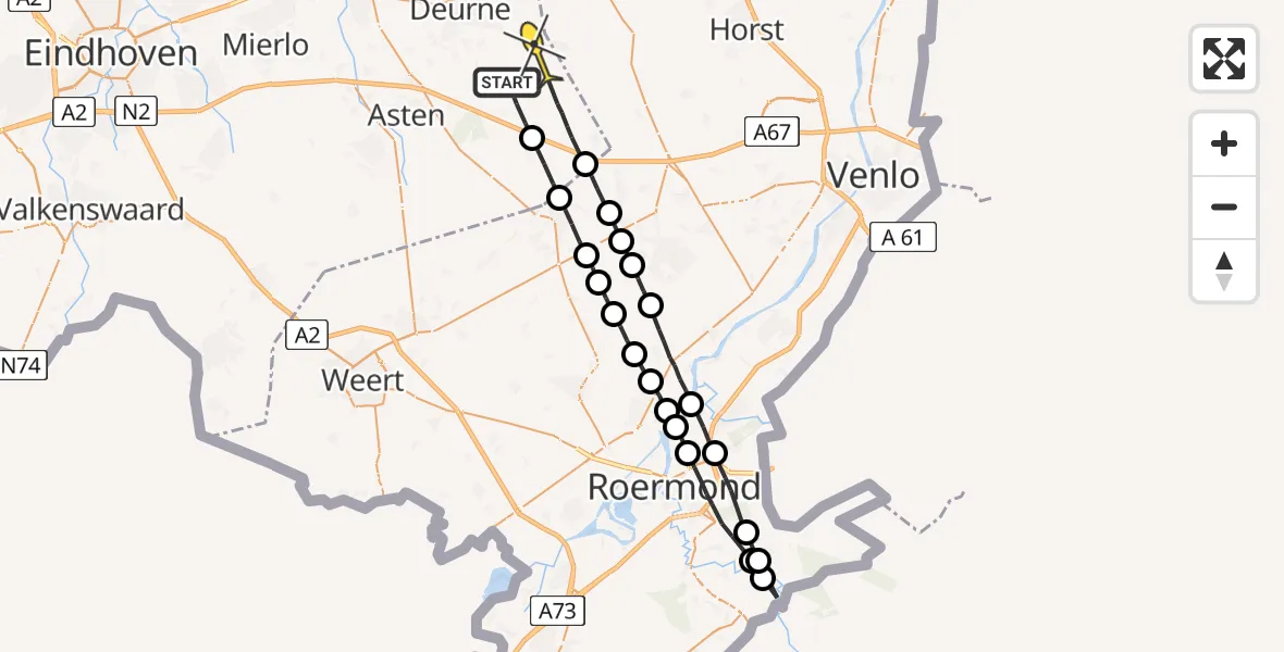 Routekaart van de vlucht: Lifeliner 3 naar Deurne