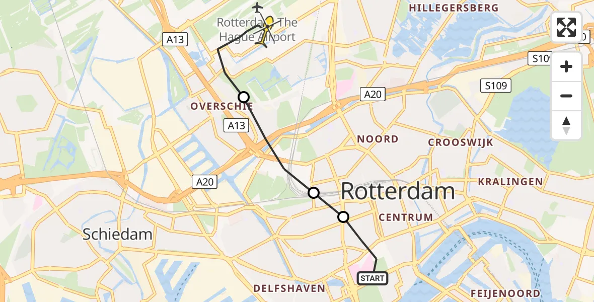 Routekaart van de vlucht: Lifeliner 2 naar Rotterdam The Hague Airport