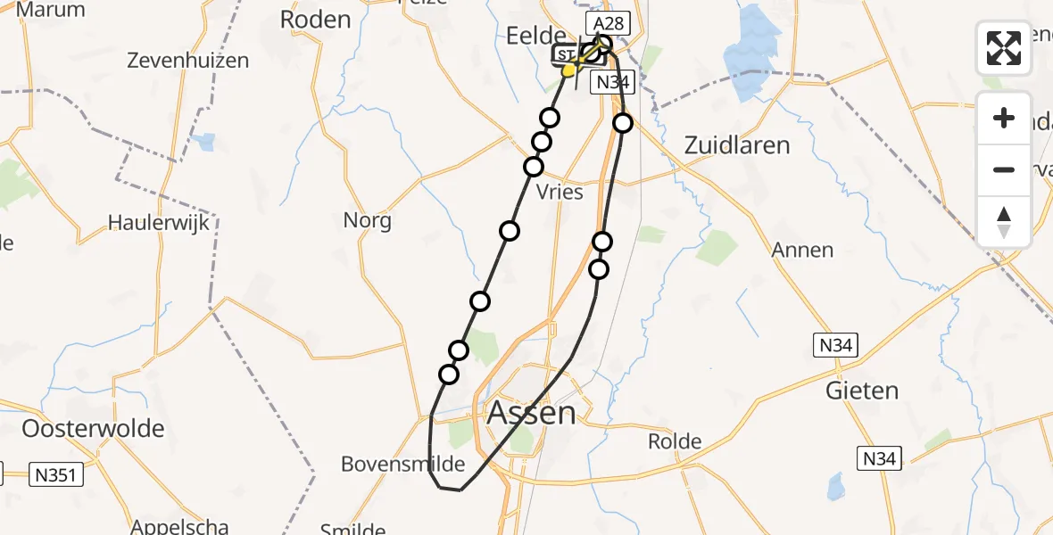 Routekaart van de vlucht: Lifeliner 4 naar Groningen Airport Eelde