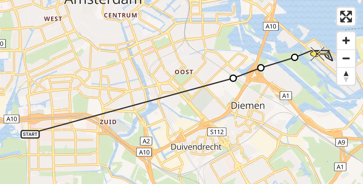 Routekaart van de vlucht: Lifeliner 1 naar Amsterdam