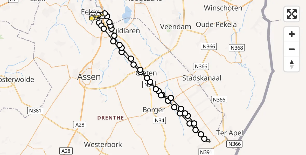 Routekaart van de vlucht: Lifeliner 4 naar Groningen Airport Eelde
