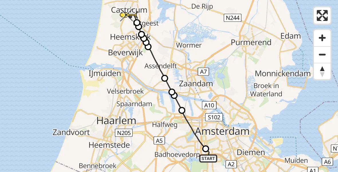 Routekaart van de vlucht: Lifeliner 1 naar Castricum