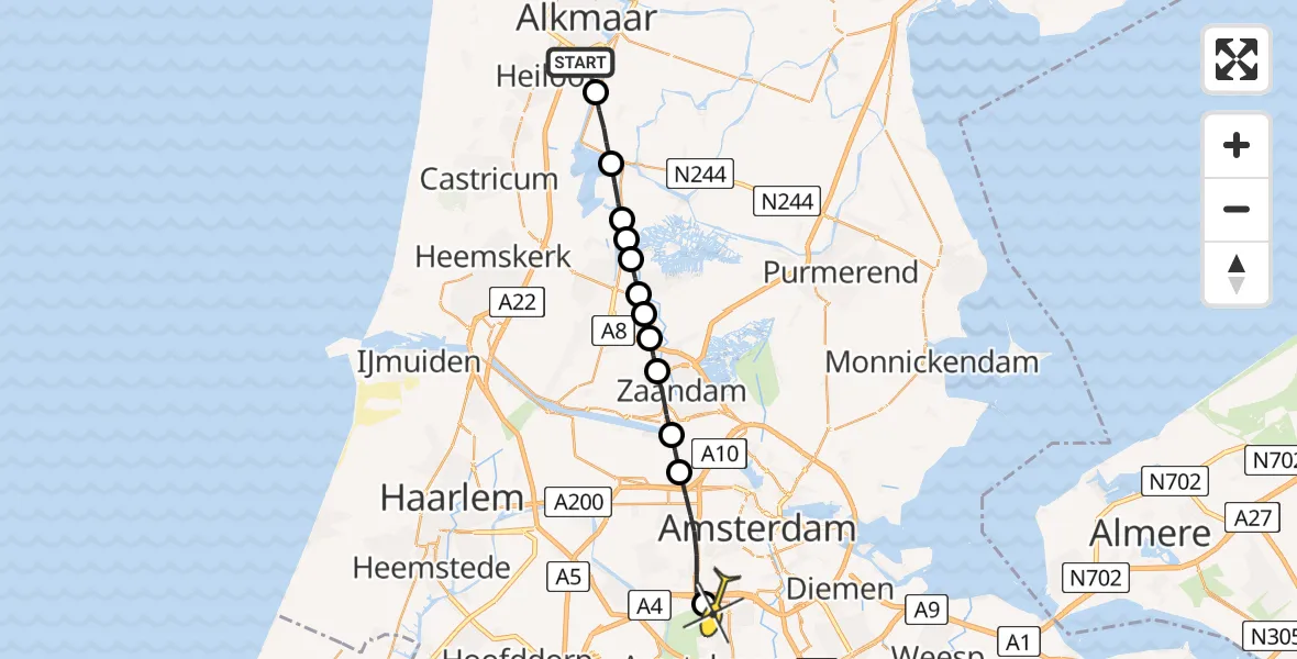 Routekaart van de vlucht: Lifeliner 1 naar VU Medisch Centrum Amsterdam