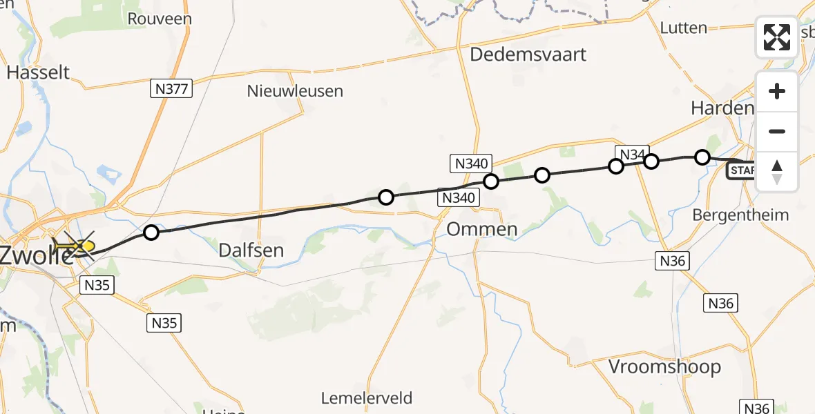 Routekaart van de vlucht: Lifeliner 4 naar Zwolle