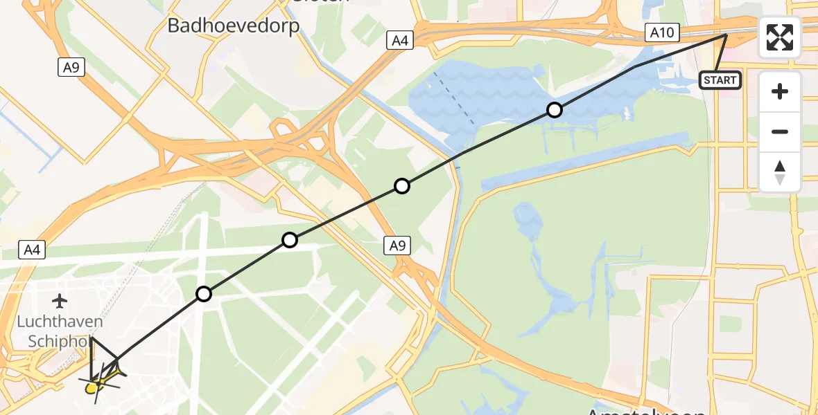 Routekaart van de vlucht: Lifeliner 1 naar Luchthaven Schiphol