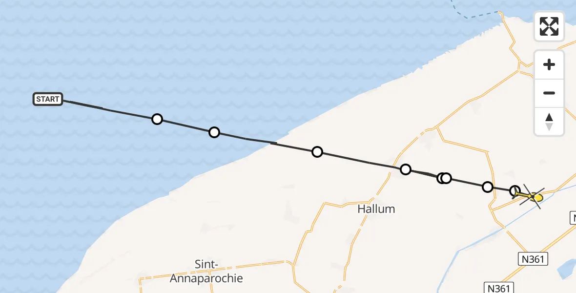 Routekaart van de vlucht: Ambulancehelikopter naar Jannum