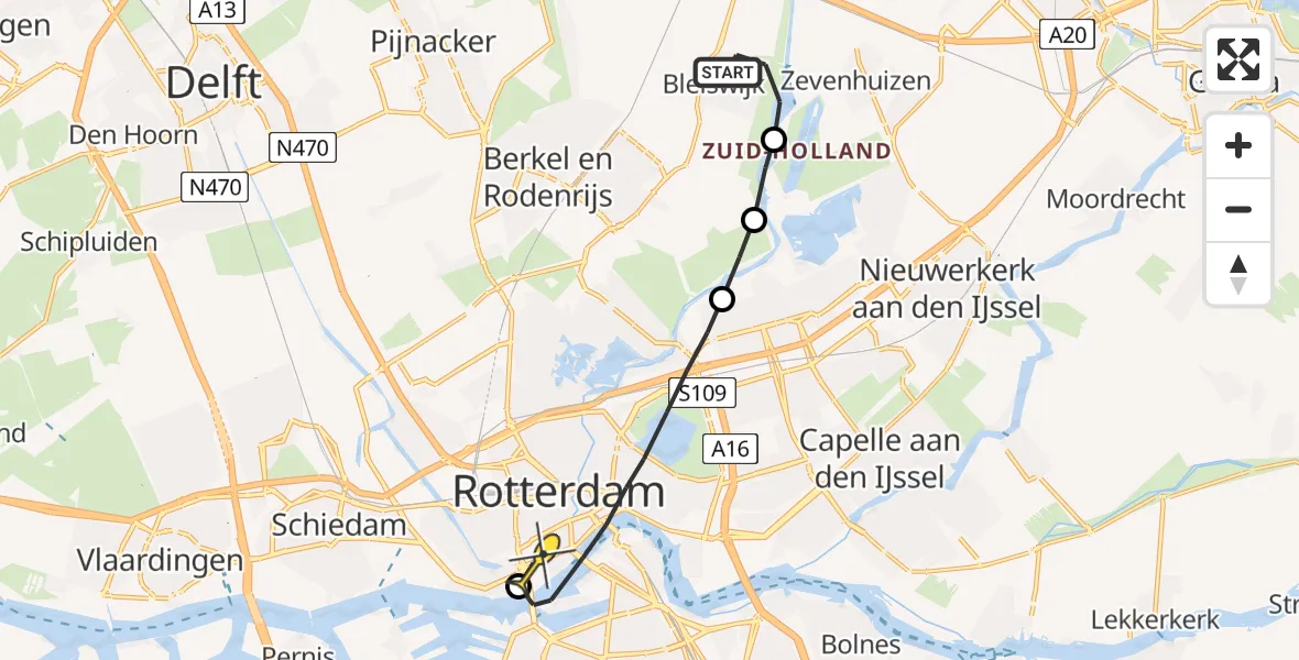 Routekaart van de vlucht: Lifeliner 2 naar Erasmus MC