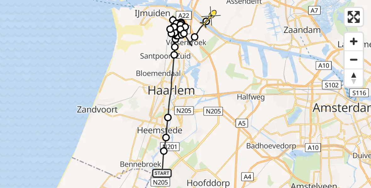 Routekaart van de vlucht: Politiehelikopter naar Assendelft