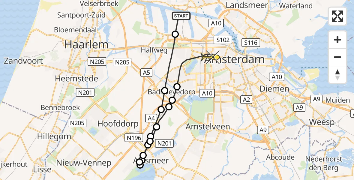 Routekaart van de vlucht: Lifeliner 1 naar Amsterdam