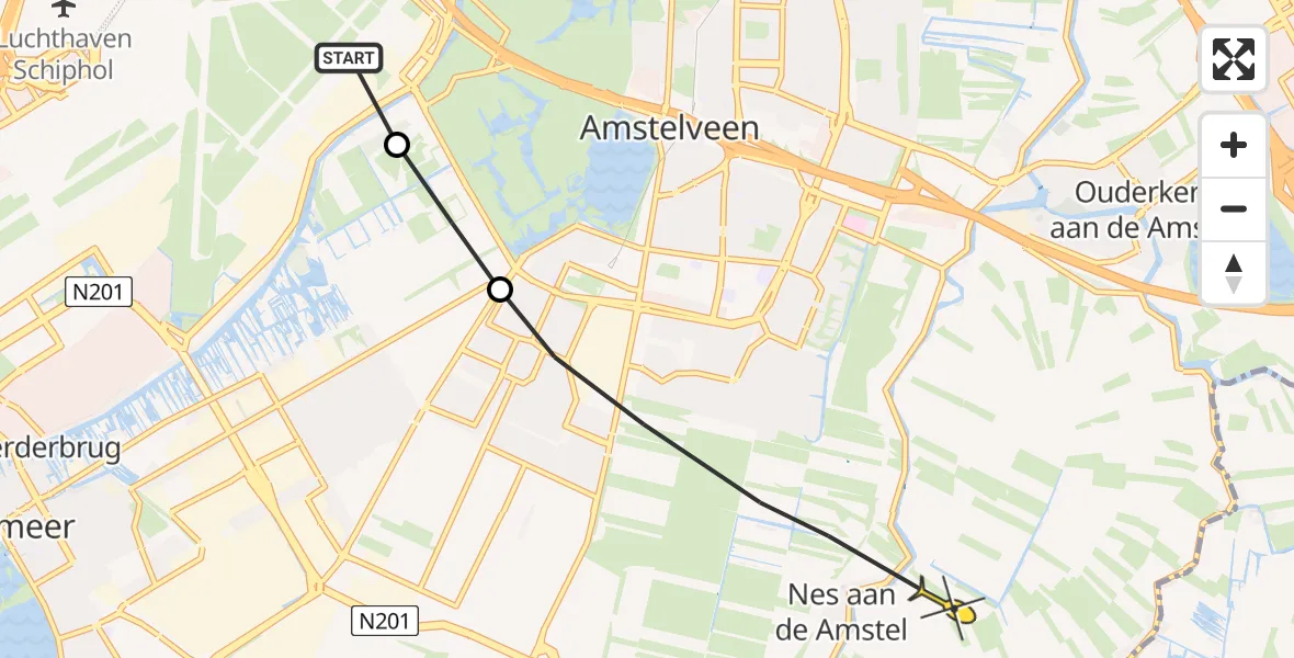 Routekaart van de vlucht: Politiehelikopter naar Ouderkerk aan de Amstel