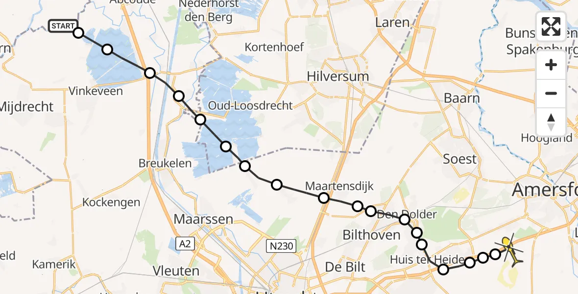 Routekaart van de vlucht: Politieheli naar Leusden