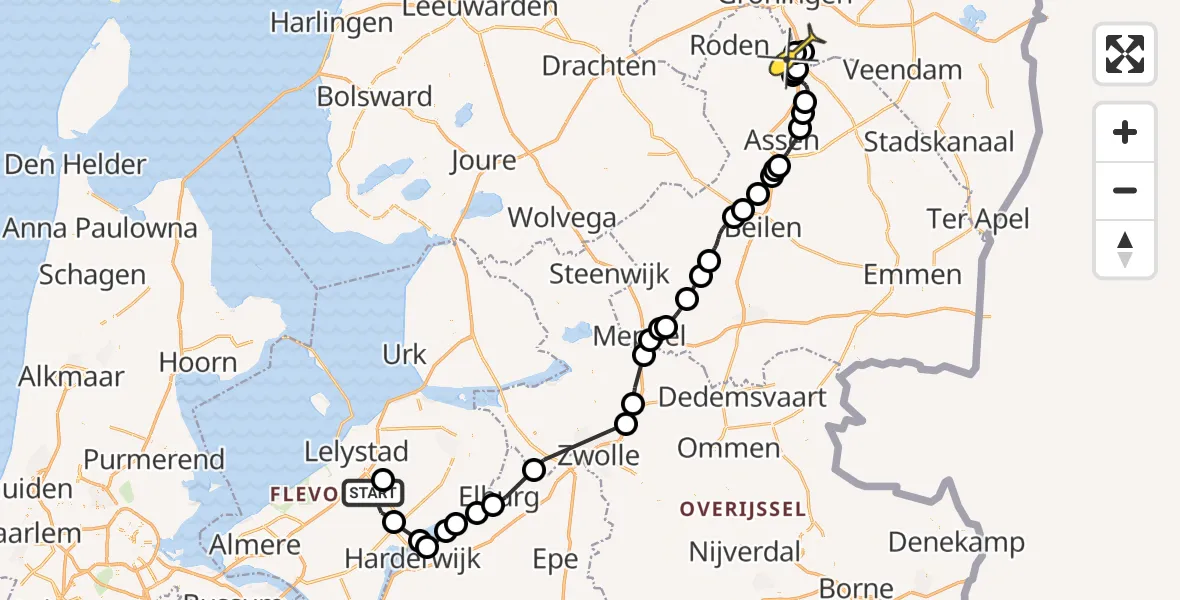 Routekaart van de vlucht: Traumaheli naar Groningen Airport Eelde