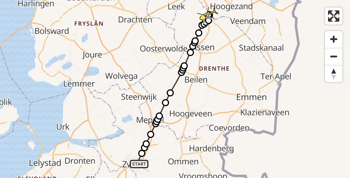 Routekaart van de vlucht: Lifeliner 4 naar Groningen Airport Eelde