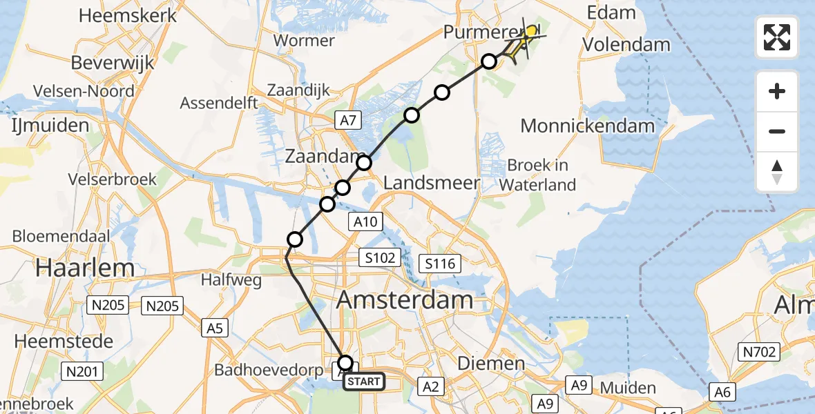 Routekaart van de vlucht: Lifeliner 1 naar Purmerend