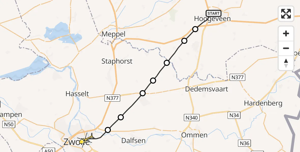 Routekaart van de vlucht: Lifeliner 4 naar Zwolle