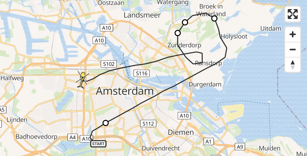 Routekaart van de vlucht: Lifeliner 1 naar Amsterdam