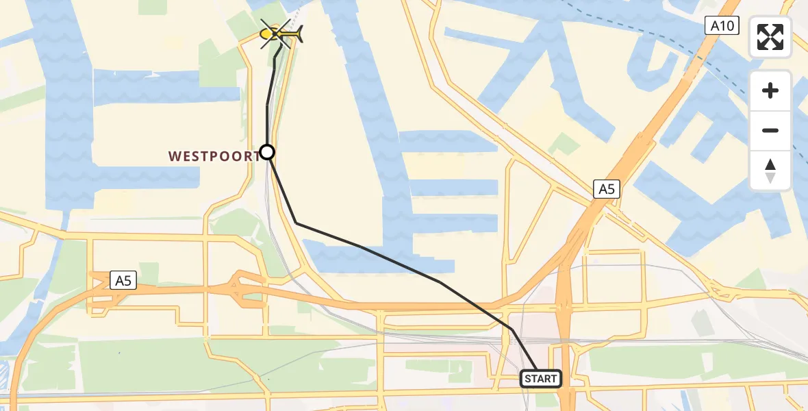 Routekaart van de vlucht: Lifeliner 1 naar Amsterdam Heliport