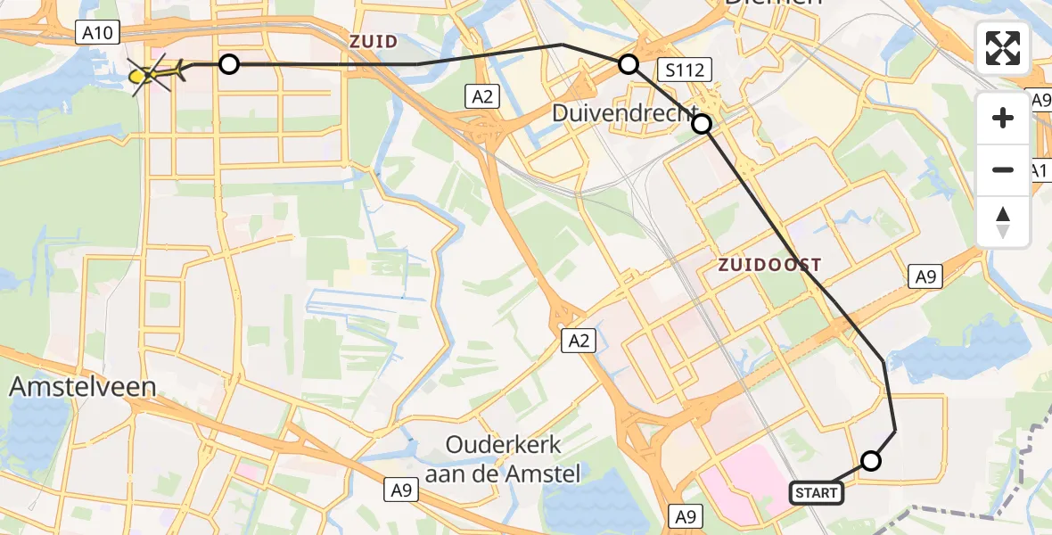 Routekaart van de vlucht: Lifeliner 1 naar VU Medisch Centrum Amsterdam